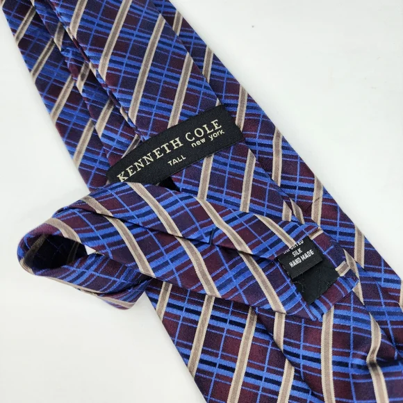 KENNETH COLE Red & Blue Plaid Silk Tie. - Picture 3 of 5